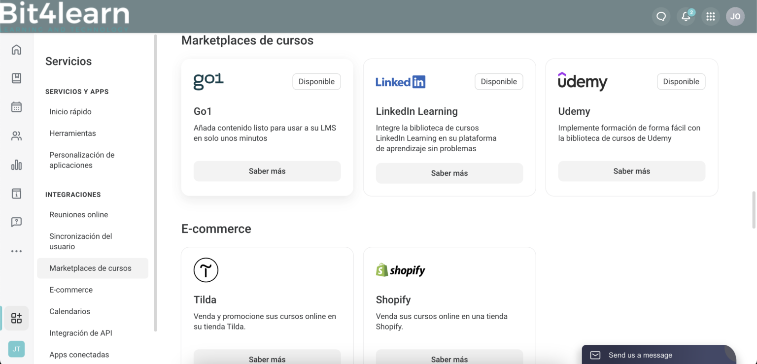 Que integraciones API tiene ispring Learn